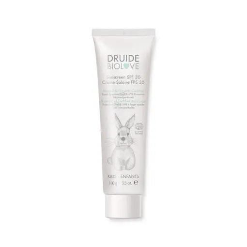 Druide Sunscreen SPF30 Kids Druide Baby Sunscreen SPF30 tube standing on a plain white background