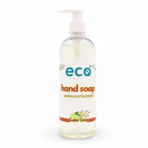 Eco Company 500ml hand soap dispenser bottles showing different scent labels against a plain white background
