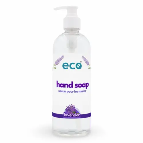 Eco Company 500ml hand soap dispenser bottles showing different scent labels against a plain white background