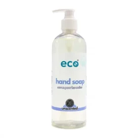 Eco Company 500ml hand soap dispenser bottles showing different scent labels against a plain white background