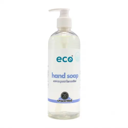 Eco Company 500ml hand soap dispenser bottles showing different scent labels against a plain white background
