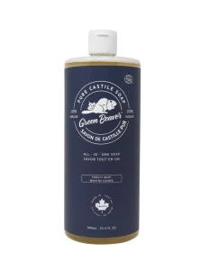Green Beaver Frosty Mint All-in-One Pure Castile Soap bottle standing on a plain white background