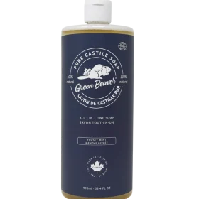 Green Beaver Frosty Mint All-in-One Pure Castile Soap bottle standing on a plain white background