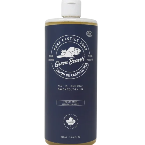 Green Beaver Frosty Mint All-in-One Pure Castile Soap bottle standing on a plain white background