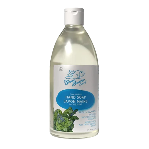 Green Beaver Fresh Mint Foaming Hand Soap Refill bottle standing on a plain white background