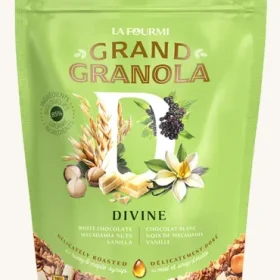 La Fourmi Grand Granola Divine White Chocolate Macadamia bag on a plain white background