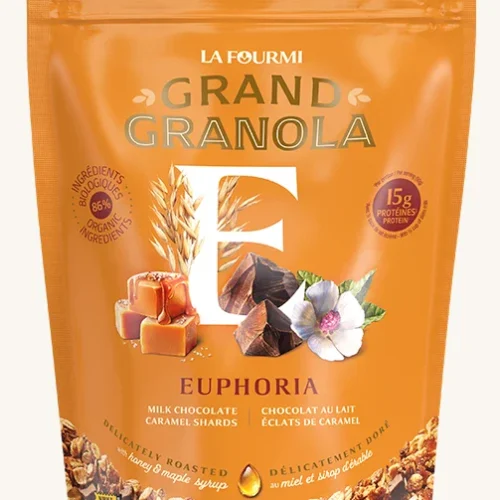 La Fourmi Grand Granola Euphoria Milk Chocolate Caramel bag on a plain white background