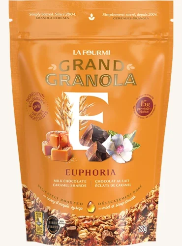 La Fourmi Grand Granola Euphoria La Fourmi Grand Granola Euphoria Milk Chocolate Caramel bag on a plain white background