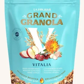 La Fourmi Grand Granola Vitality Almonds Apples Cranberries bag standing on a plain white background