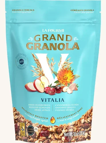 La Fourmi Grand Granola Vitalia La Fourmi Grand Granola Vitality Almonds Apples Cranberries bag standing on a plain white background