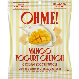 Single bag of OHME! Freeze Dried Mango Yogurt Crunch standing against a plain white background