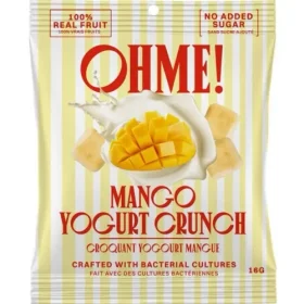 Single bag of OHME! Freeze Dried Mango Yogurt Crunch standing against a plain white background