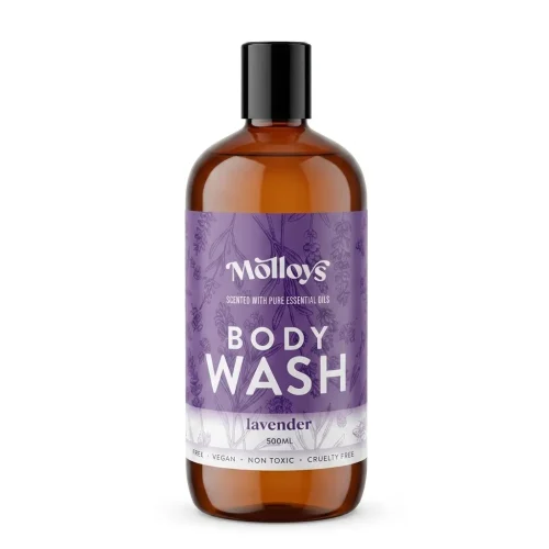 Molloy's Soap Lavender Body Wash bottle standing neatly against a plain white background
