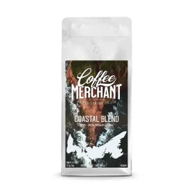 A 340g bag of PEI Coffee Merchant Coastal Blend coffee standing upright