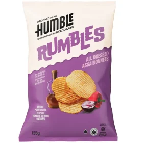Humble Chips Rumbles All Dressed Organic Potato Chips 135g bag standing on a plain white background