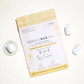 TANIT Dishwasher Detergent Tablets in compostable pouch standing on a plain white background