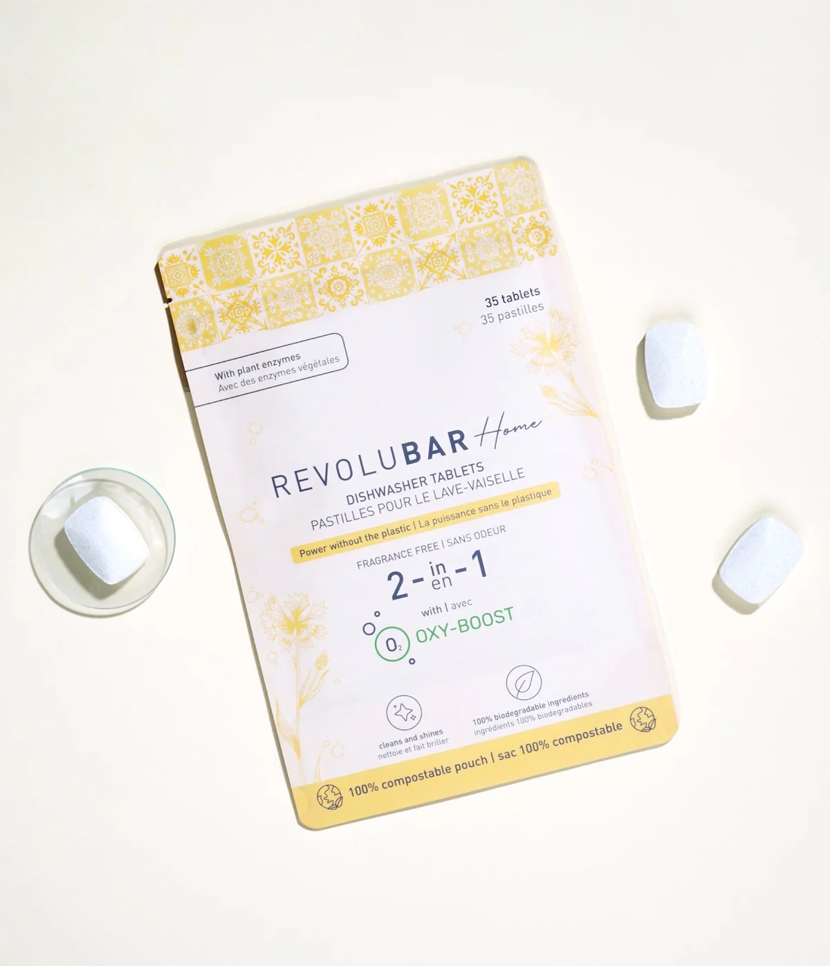 TANIT Dishwasher Detergent Tablets TANIT Dishwasher Detergent Tablets in compostable pouch standing on a plain white background