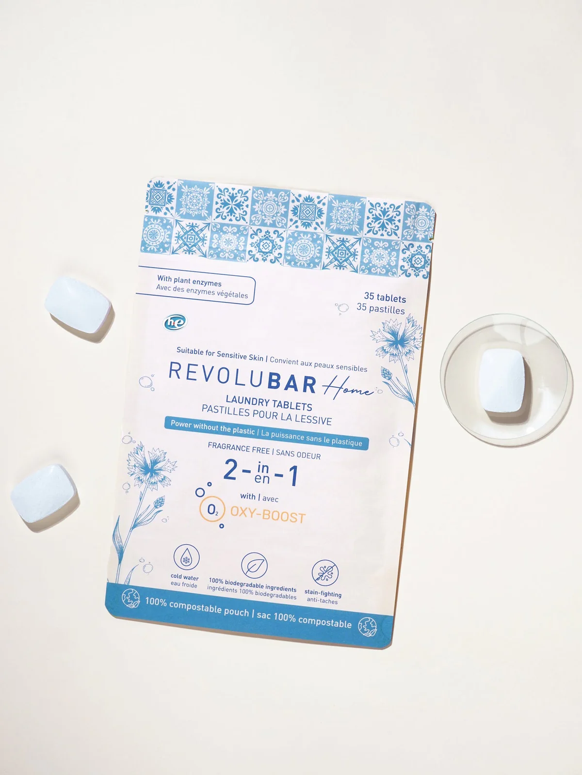 TANIT Laundry Detergent Tablets TANIT Laundry Detergent Tablets in compostable pouch standing on a plain white background
