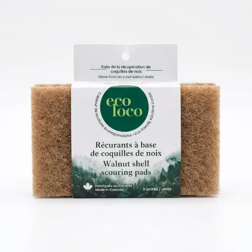 eco loco walnut dish sponge A neatly stacked 3-pack of Eco Loco walnut scouring pads