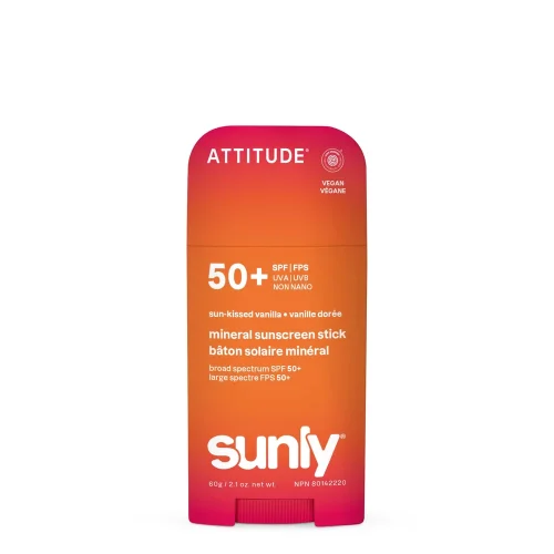 Attitude Mineral Sunscreen Stick - Spf 50 - Sunkissed Vanilla ATTITUDE Mineral Sunscreen Stick SPF 50 on white background
