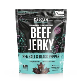 Bag of Carzan Meats Sea Salt and Black Pepper Grass-Fed Beef Jerky