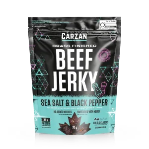 Bag of Carzan Meats Sea Salt and Black Pepper Grass-Fed Beef Jerky