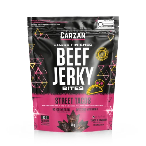 Bag of Carzan Meats Street Taco Grass-Fed Beef Jerky Bites