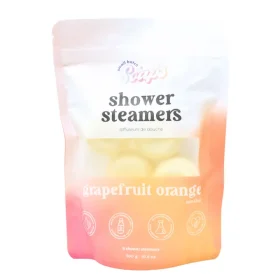 Small Batch Soaps Grapefruit Orange Shower Steamers package standing on a plain white background
