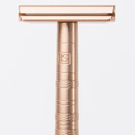 Henson AL13 Safety Razor in Aircraft Aluminum standing upright on a plain white background