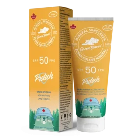 Flacon de crème solaire minérale Green Beaver Protech FPS 50 KIDZ, debout
