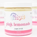 Small Batch Soaps Pink Lemonade Sugar Scrub jar standing on a plain white background