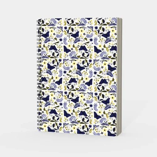Navy and Gold Patchwork Butterfly Spiral Notebook