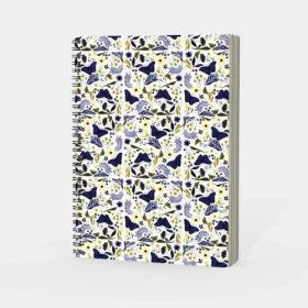 Navy and Gold Patchwork Butterfly Spiral Notebook