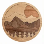 Single Foxwood Gifts Mountain Landscape Wood Inlay Coaster