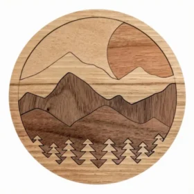 Single Foxwood Gifts Mountain Landscape Wood Inlay Coaster