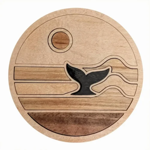 Foxwood Gifts - Ocean Whale Tail Coaster Single Foxwood Gifts Ocean Whale Tail Wood Inlay Coaster