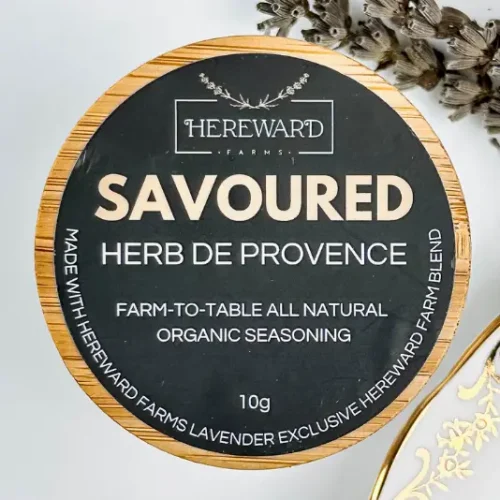 Hereward Farms Savoured Herb De Provence Hereward Farms Savoured Herb de Provence spice jar on a kitchen counter