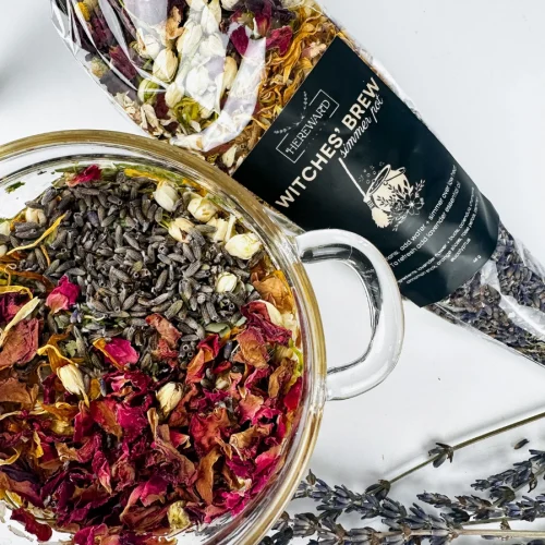 Hereward Farms Witches' Brew Simmer Pot mix package on a kitchen counter