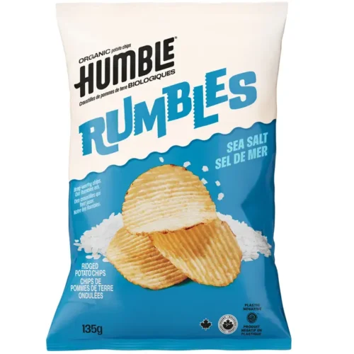 Bag of Humble Potato Chips Rumbles Sea Salt Organic Potato Chips standing upright