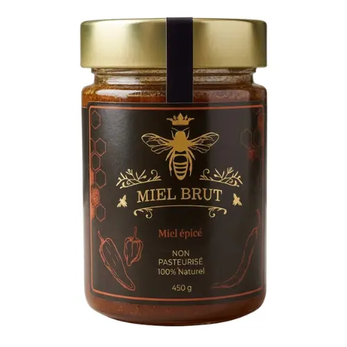 Mielbrut Hot Honey with Chili Pepper Jar of Mielbrut Raw Quebec Honey with Chili Habanero Pepper
