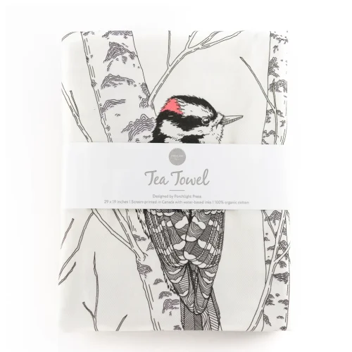 Porchlight Press Downy Woodpecker Tea Towel