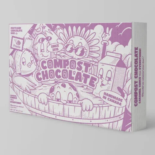 Postie Compost Chocolate Caramel Postcard Chocolate Bar package standing