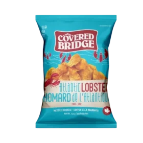 Atlantic Lobster potato chips by Covered Bridge, kettle-cooked russet potato chips with lobster flavour, 142 g bag, made in New Brunswick