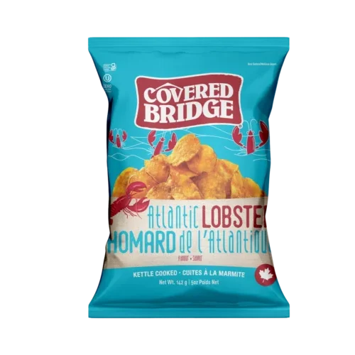 Covered Bridge Atlantic Lobster Atlantic Lobster potato chips by Covered Bridge, kettle-cooked russet potato chips with lobster flavour, 142 g bag, made in New Brunswick