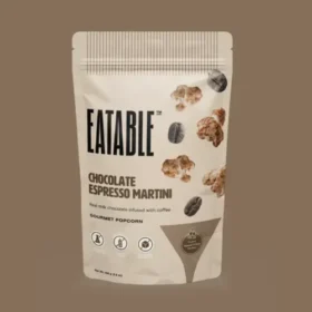 Chocolate Espresso Martini popcorn by EATABLE, milk chocolate kettle corn with espresso salt, 125 g bag, made in Canada