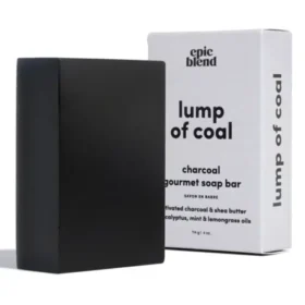 Lump Of Coal Bar Of Soap by Epic Blend, 114 g black vegan charcoal bar soap made in British Columbia