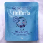 Flufforia Bluebeary Blueberry Flavored Cotton Candy 15g pouch with blue cotton candy