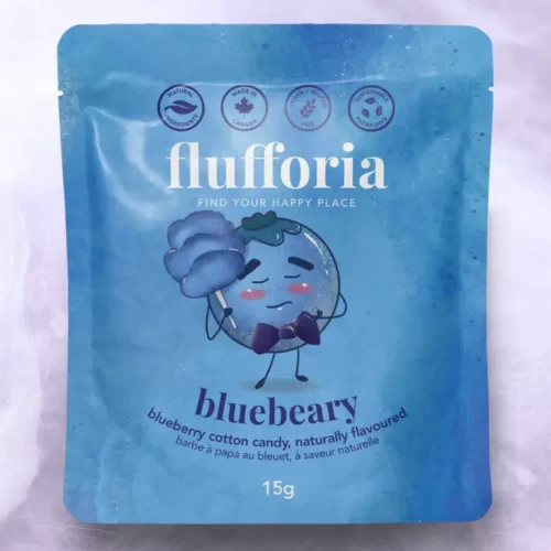 Sachet de 15 g de barbe à papa bleue Flufforia Bluebeary à saveur de bleuet