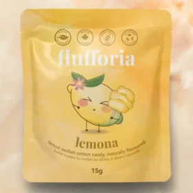 Flufforia Lemona Lemon Sorbet Cotton Candy 15g pouch with yellow lemon cotton candy