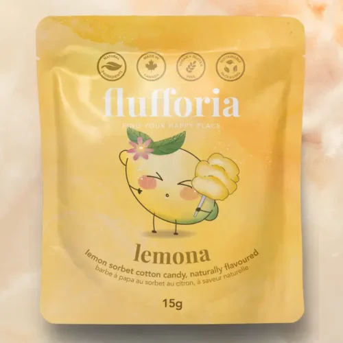 Flufforia Lemon Sorbet Organic Cotton Candy Flufforia Lemona Lemon Sorbet Cotton Candy 15g pouch with yellow lemon cotton candy